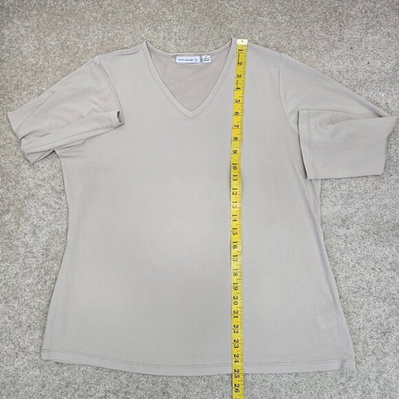 Susan Graver Liquid Knit 3/4 Sleeve V-Neck Blouse Top Size M Stretch Tan Beige - Picture 6 of 6